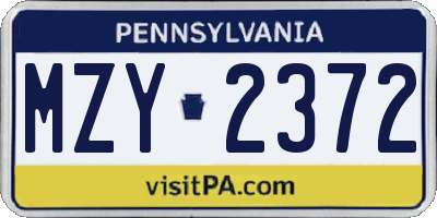 PA license plate MZY2372