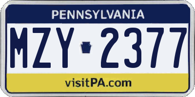 PA license plate MZY2377