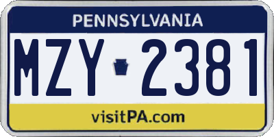 PA license plate MZY2381