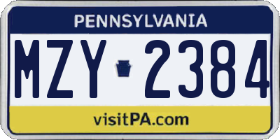 PA license plate MZY2384
