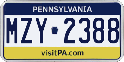 PA license plate MZY2388