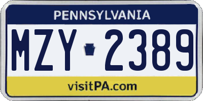 PA license plate MZY2389