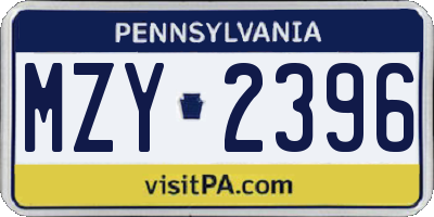 PA license plate MZY2396