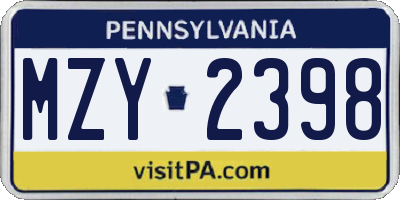 PA license plate MZY2398