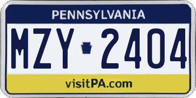 PA license plate MZY2404