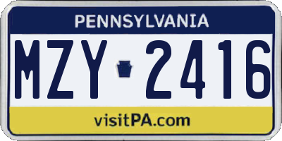 PA license plate MZY2416