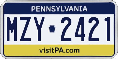 PA license plate MZY2421