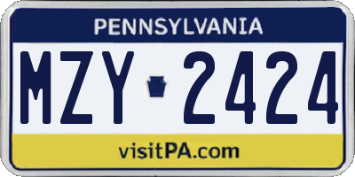 PA license plate MZY2424