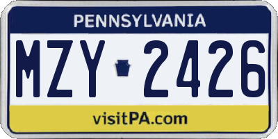 PA license plate MZY2426
