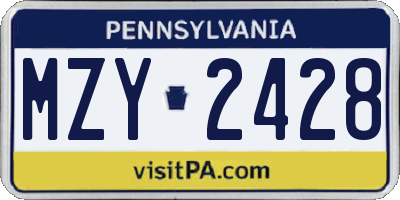 PA license plate MZY2428