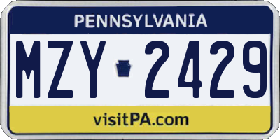 PA license plate MZY2429