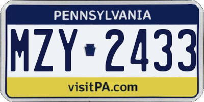 PA license plate MZY2433