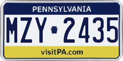 PA license plate MZY2435