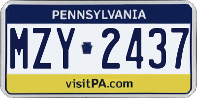 PA license plate MZY2437