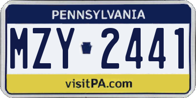 PA license plate MZY2441