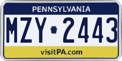 PA license plate MZY2443