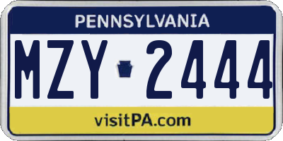 PA license plate MZY2444
