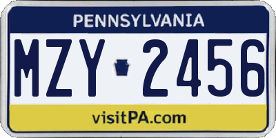 PA license plate MZY2456