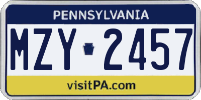 PA license plate MZY2457
