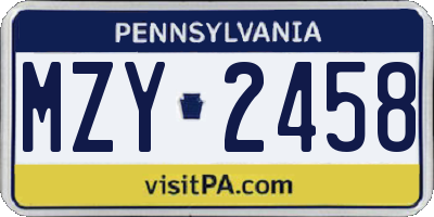 PA license plate MZY2458