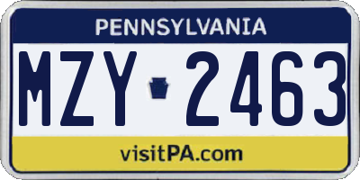 PA license plate MZY2463