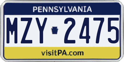 PA license plate MZY2475