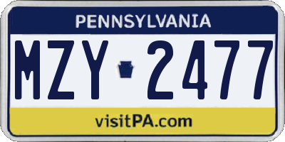 PA license plate MZY2477
