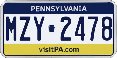 PA license plate MZY2478