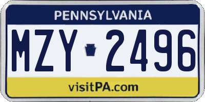 PA license plate MZY2496