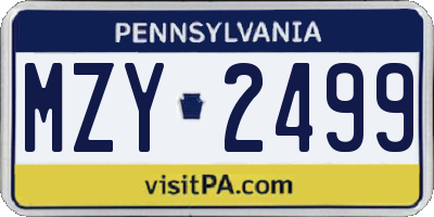 PA license plate MZY2499