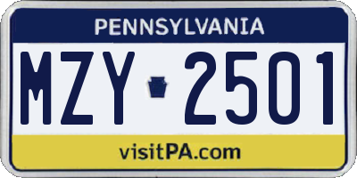 PA license plate MZY2501