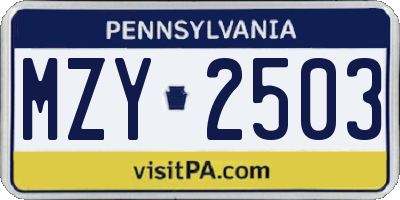 PA license plate MZY2503