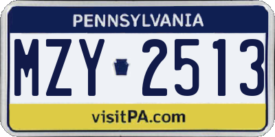 PA license plate MZY2513