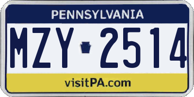 PA license plate MZY2514