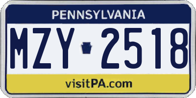 PA license plate MZY2518