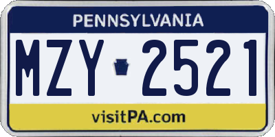PA license plate MZY2521