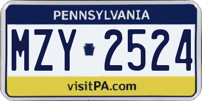 PA license plate MZY2524