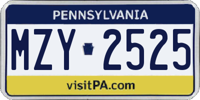 PA license plate MZY2525
