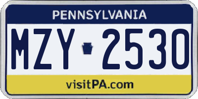 PA license plate MZY2530