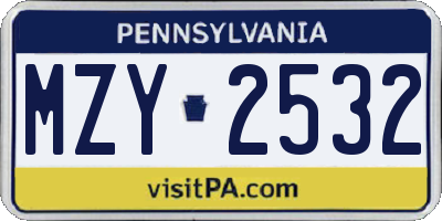 PA license plate MZY2532