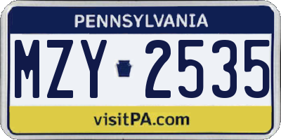 PA license plate MZY2535