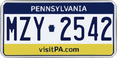 PA license plate MZY2542