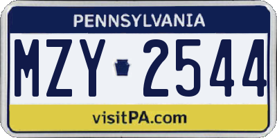 PA license plate MZY2544