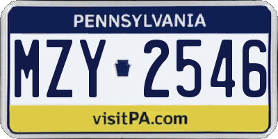PA license plate MZY2546