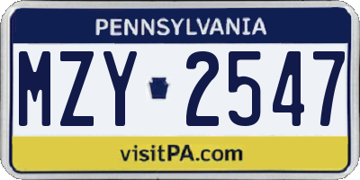 PA license plate MZY2547