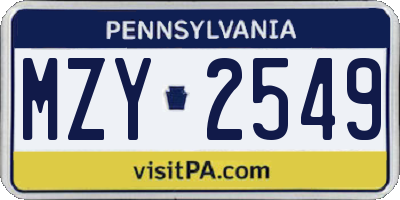 PA license plate MZY2549