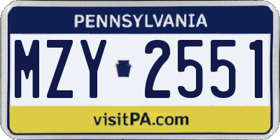 PA license plate MZY2551