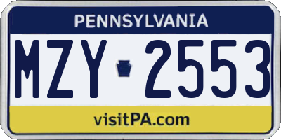 PA license plate MZY2553