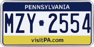 PA license plate MZY2554