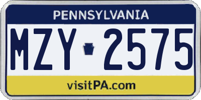 PA license plate MZY2575